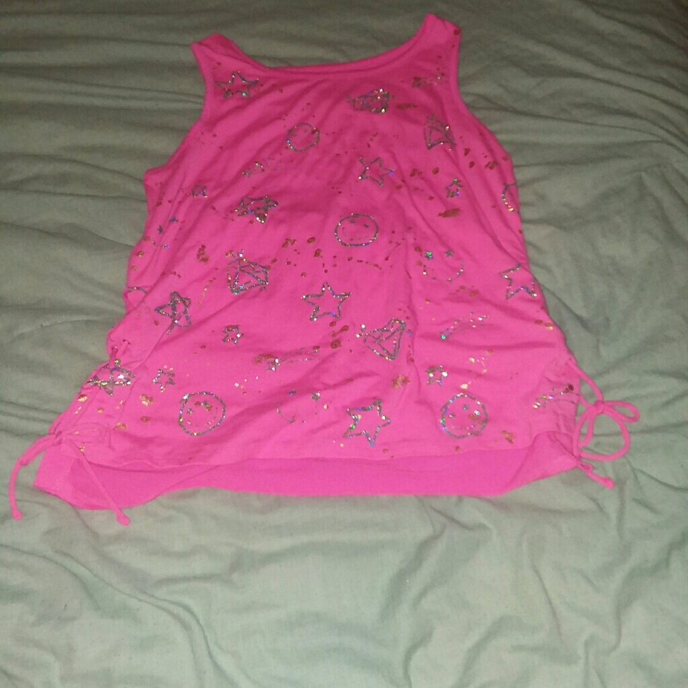 A pair of pink and black T-shirts